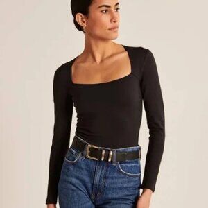 (Abercrombie & Fitch) Soft AF Long-Sleeve Squareneck Bodysuit, Size L